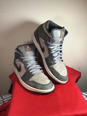 Jordan High Top Sneakers Gray with Orange Accents